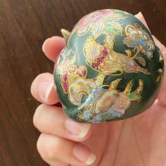 Fitz And Floyd Takahashi Style Cat Figurine Cloisonne Painted Green Flowers 4” - Picture 6 of 8